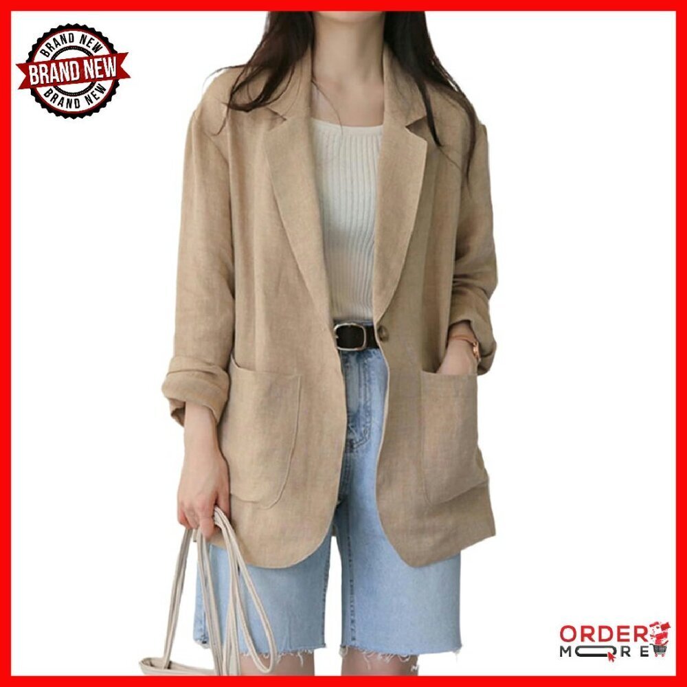 Women's Linen Blazer Lightweight Long Sleeve Casual Spring Summer Jacket
